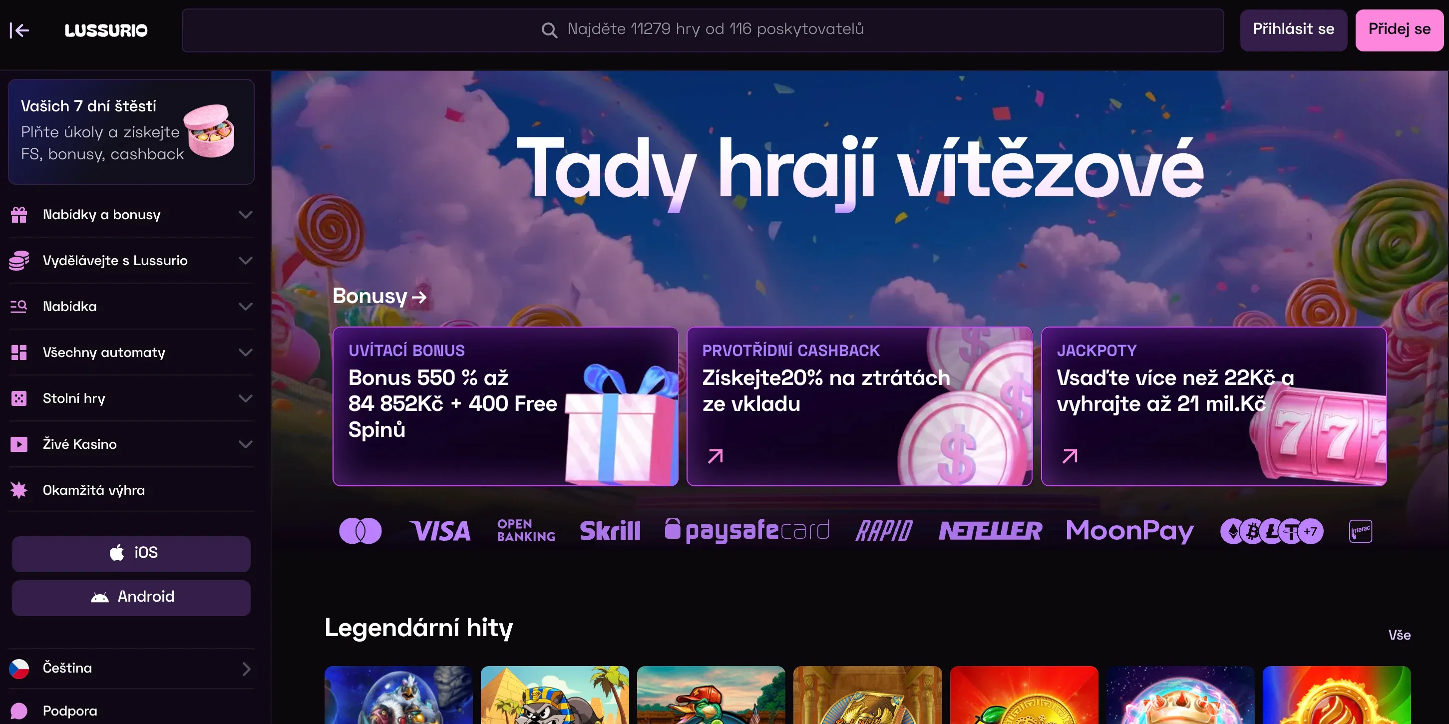 Domovská stránka Lussurio casino
